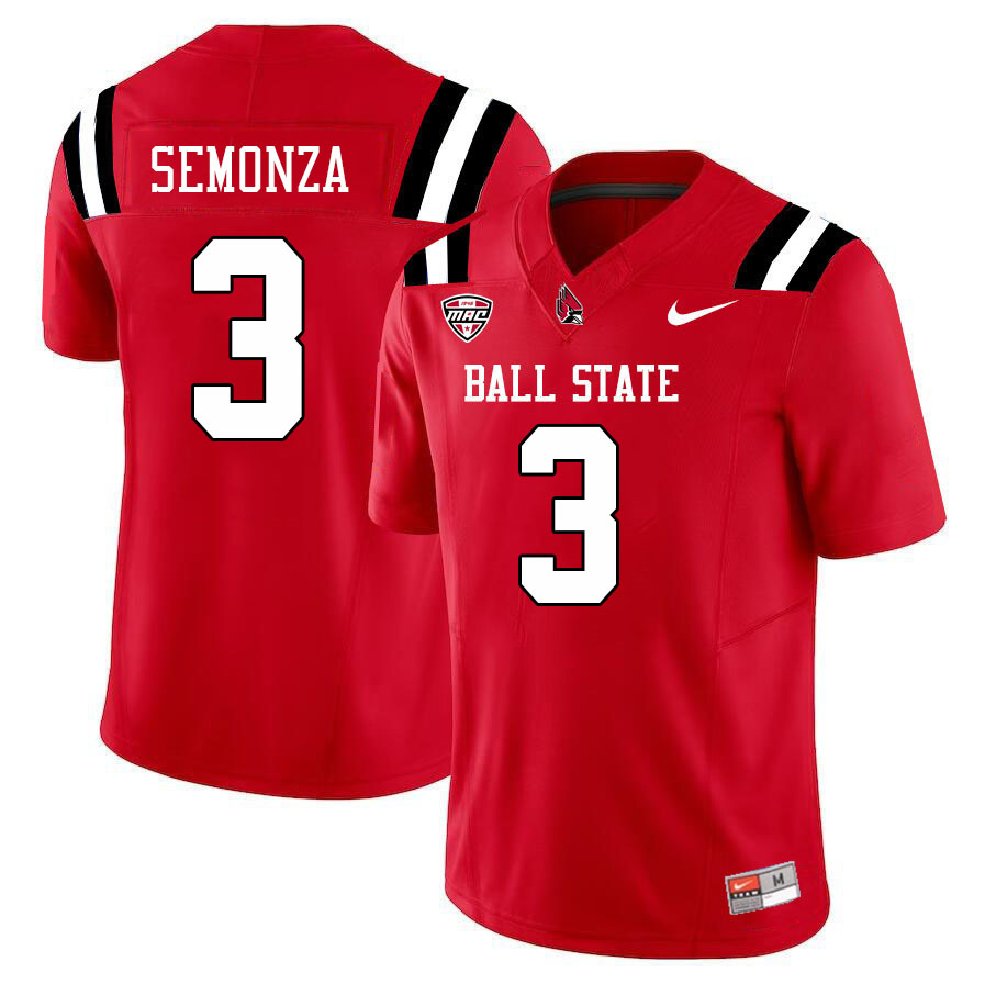Ball State Cardinals #3 Kadin Semonza College Football Jerseys Stitched-Cardinal